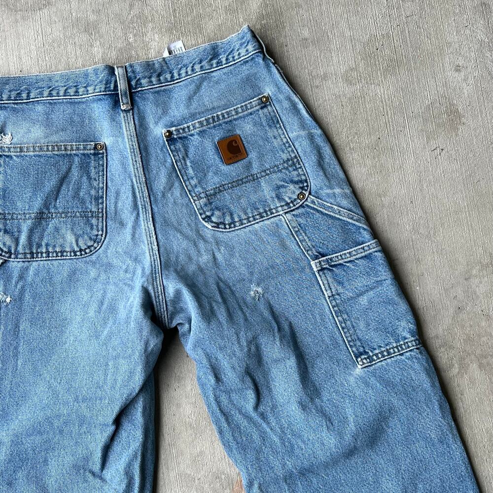 Carhartt denim blue jeans double knee work wear carpenter pants - Picture 5 of 14
